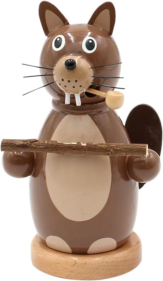 Dekohelden24 Holz Räuchermann, Räucherfigur, Räuchermännchen als Biber mit Holzbrett in braun, Gröss