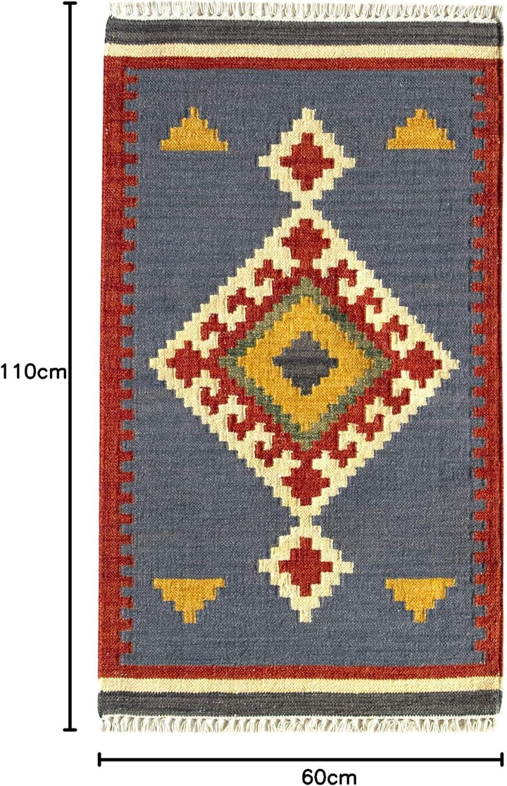HAMID - Kelim Teppich Lori mit Geometrischem Oriental Design - 100% Wolle - Handgeknüpfter Kelim - F