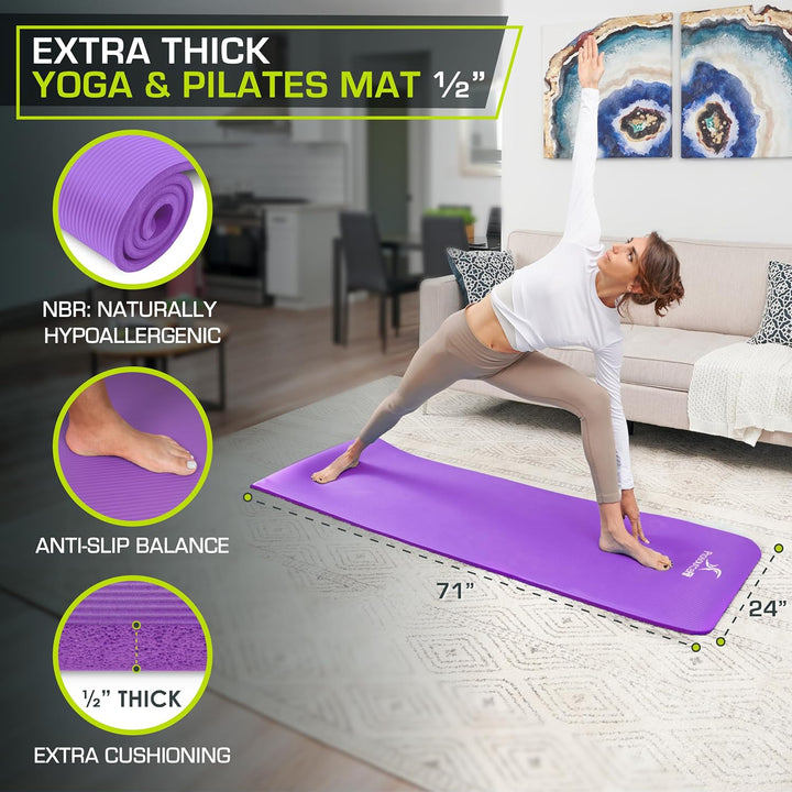 ProsourceFit Extra Thick Yoga and Pilates Mat 1/2" Purple, 1/2" Purple