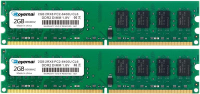 4GB Kit (2X2GB) PC2 6400 RAM, DDR2 800 PC2-6400U 4GB DDR2 2Rx8 CL6 1,8V Desktop Arbeitsspeicher Memo