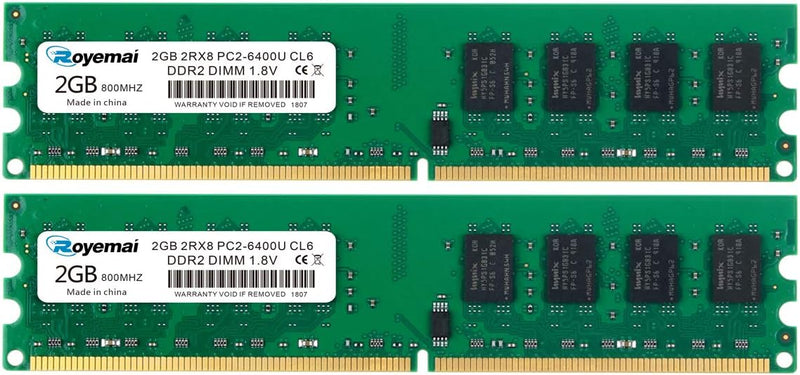 4GB Kit (2X2GB) PC2 6400 RAM, DDR2 800 PC2-6400U 4GB DDR2 2Rx8 CL6 1,8V Desktop Arbeitsspeicher Memo