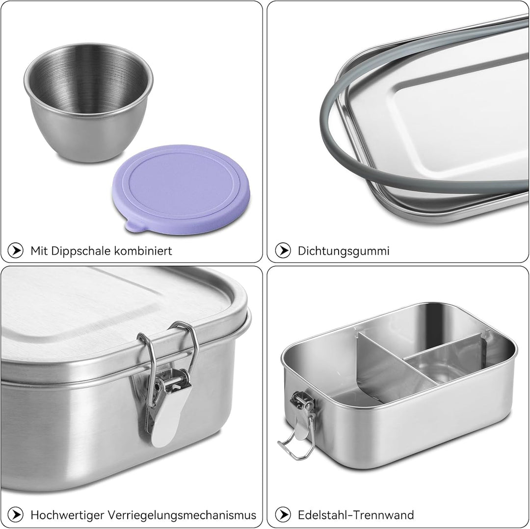 GOLDEN KEY Edelstahl Brotdose kinder,Lunchbox Edelstahl 800ml mit Fächern &amp; Dichtung,bento box edels