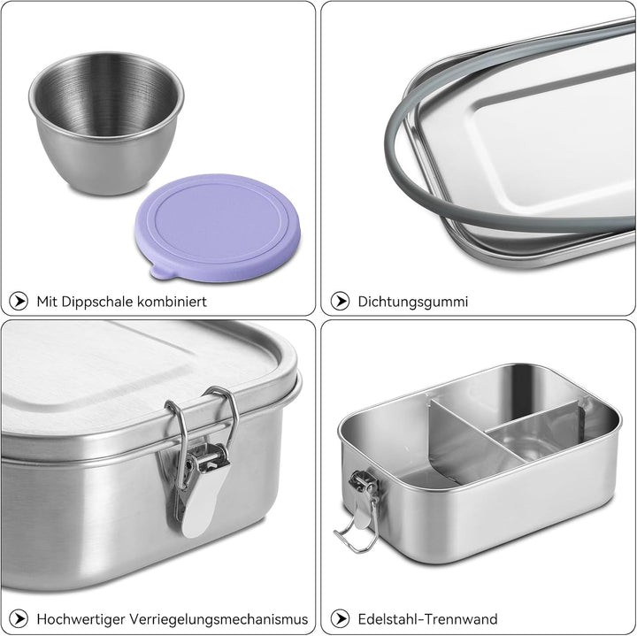GOLDEN KEY Edelstahl Brotdose kinder,Lunchbox Edelstahl 800ml mit Fächern &amp; Dichtung,bento box edels