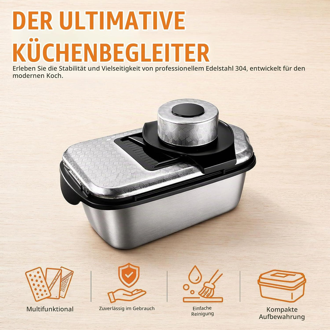 Multi-Gemüseschneider Mandoline Hobel - Edelstahl 304 13-teilig Gemüsehobel mit Abtropfkorb - Zwiebe