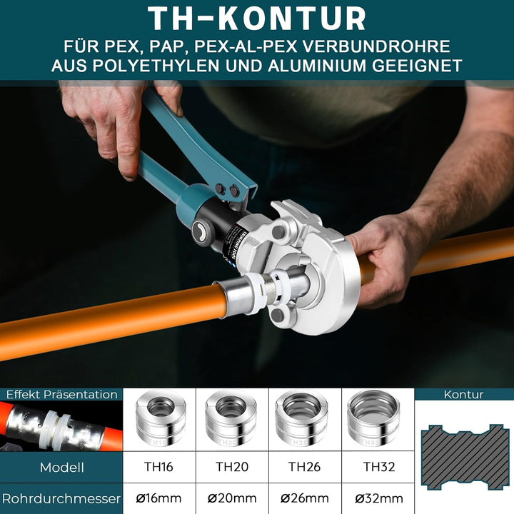 Profi Presszange Kupferrohr CR V-Kontur und TH-Kontur mit Rohrabschneider, Handpresszange Kupferrohr