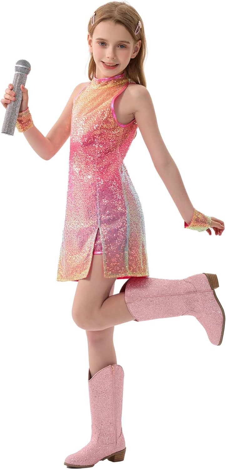 LOLANTA Mädchen Pailletten-Kostüm Hip Hop Dancewear Funkelndes Tanzkleid Gesetzt 4-5 Jahre Schillern