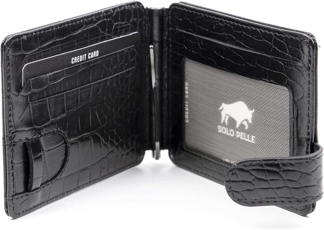 Solo Pelle kleine Mini Geldbörse aus echtem Leder - Platz für 8-16 Karten + 1 Scheinfach in Kroko Sc