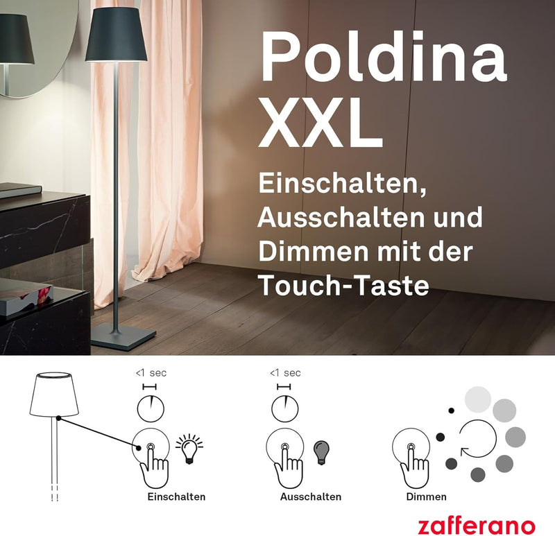 Zafferano Poldina Pro XXL - Dimmbare LED-Tischlampe aus Aluminium, Schutzart IP54, Innen-/Aussenbere