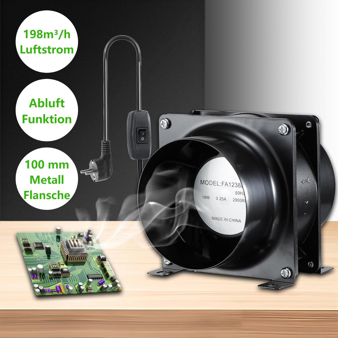 100mm Axial Rohrventilator, Moonjor 119m³/h Abluftventilator Kanalventilator mit Ein-Aus Schalter, 2