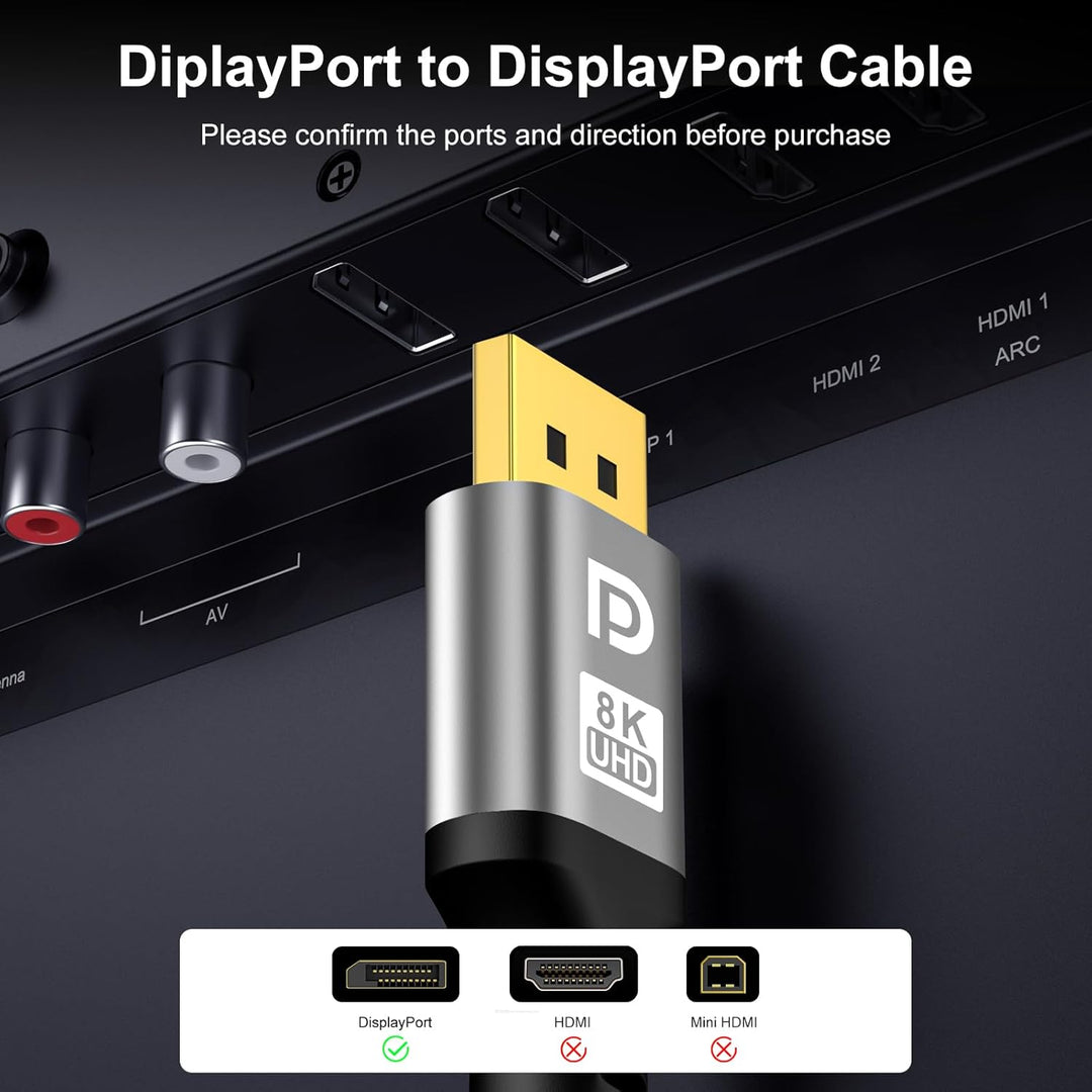 16K DisplayPort Kabel 10M,Displayport 16K@60Hz, 8K@120Hz, 4K@240Hz, HBR3 32.4Gbps, HDR10, DSC 1.2, H