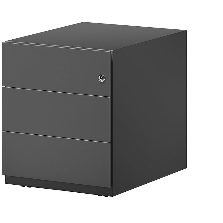BISLEY Rollcontainer Note mit Griffleiste, 3 Universalschubladen, Metall, 633 Schwarz, 56.5 x 42 x 4