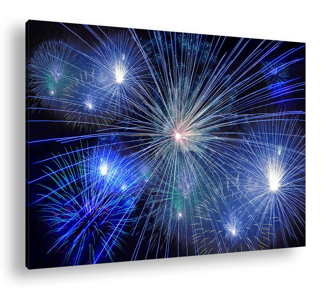 deyoli atemberaubendes Feuerwerk im Format: 80x60 als Leinwandbild, Motiv fertig gerahmt auf Echthol
