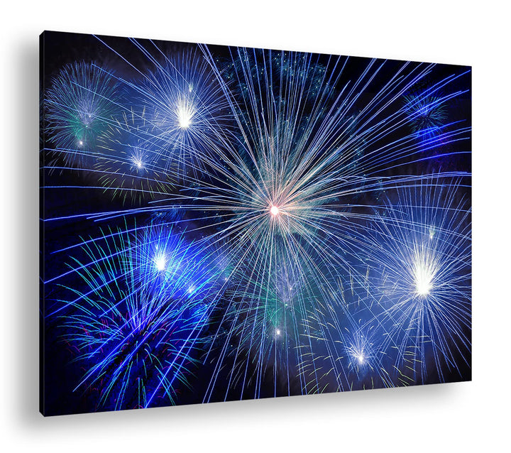 deyoli atemberaubendes Feuerwerk im Format: 80x60 als Leinwandbild, Motiv fertig gerahmt auf Echthol