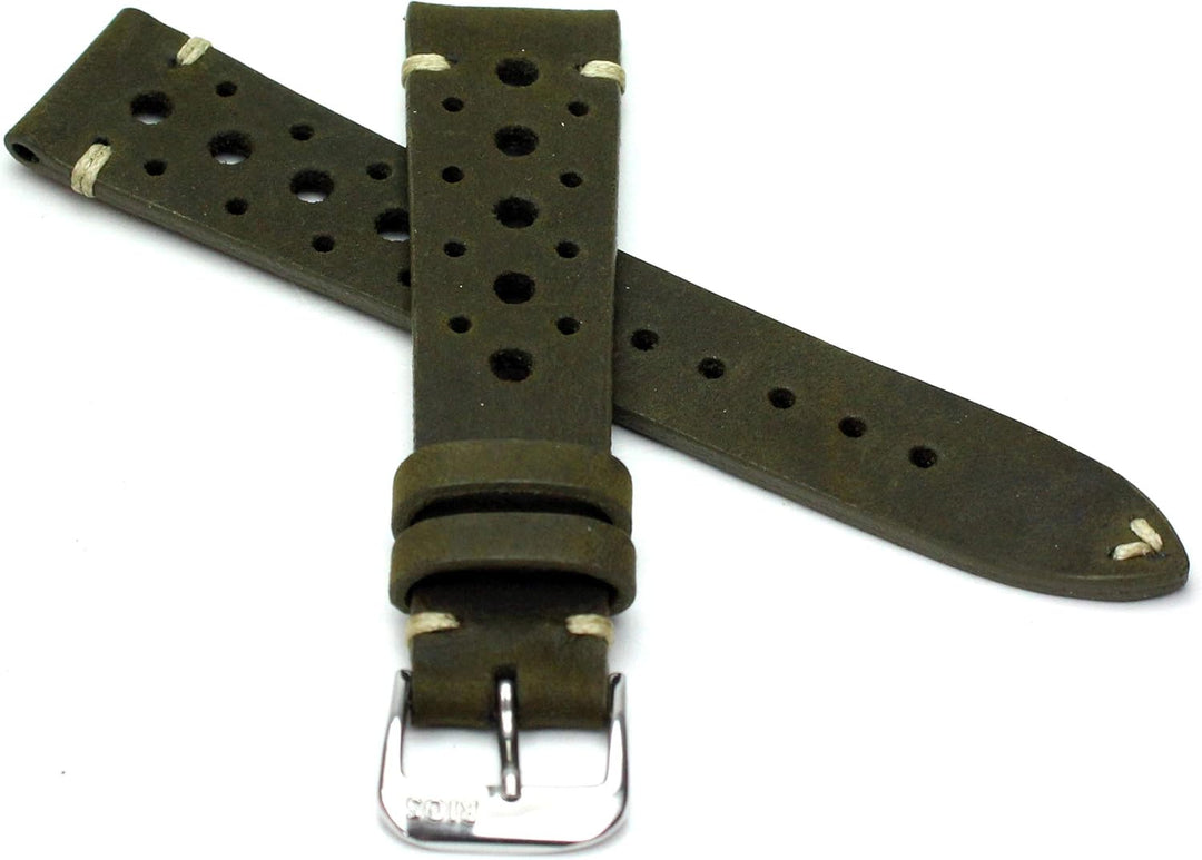 RIOS1931 18mm Rallye Vintage Rindsleder Uhrenarmband handgemacht in Deutschland Moosgrün