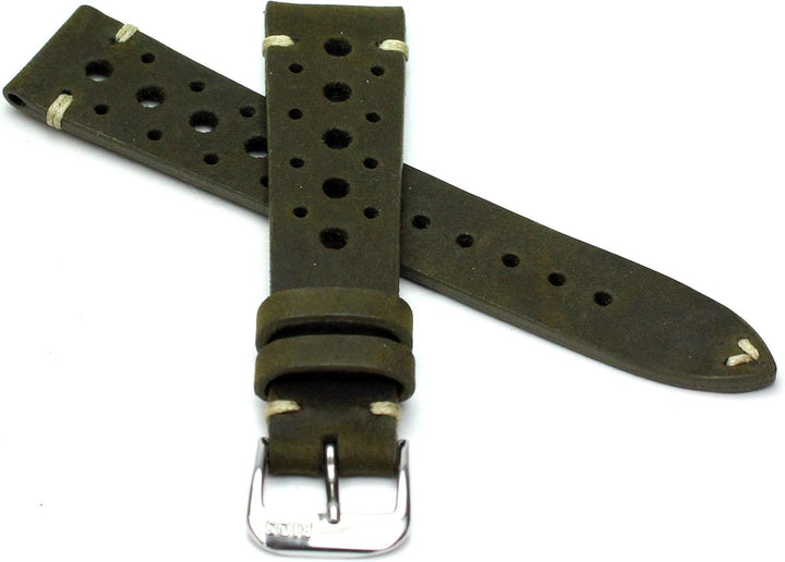 RIOS1931 18mm Rallye Vintage Rindsleder Uhrenarmband handgemacht in Deutschland Moosgrün