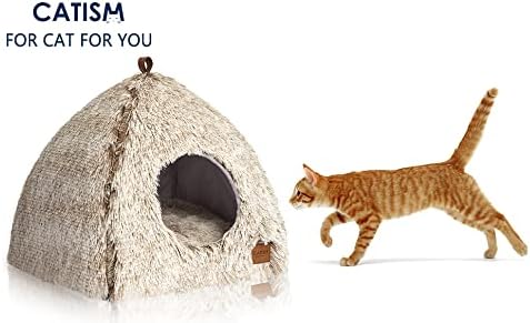 CATISM Katzenbett Waschbar Katzenschlafplatz für Katzen Katzenhöhle Plüsch Haustier Katzenkopfkissen