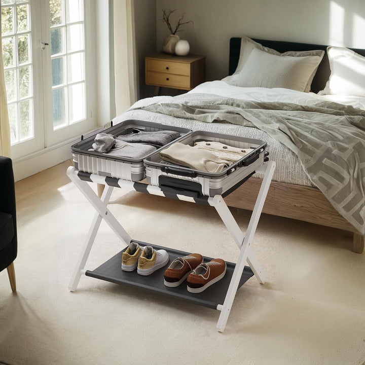 Semiocthome Kofferständer, Faltbarer Gepäckträger aus Bambus mit Ablage für Gästezimmer, Schlafzimme