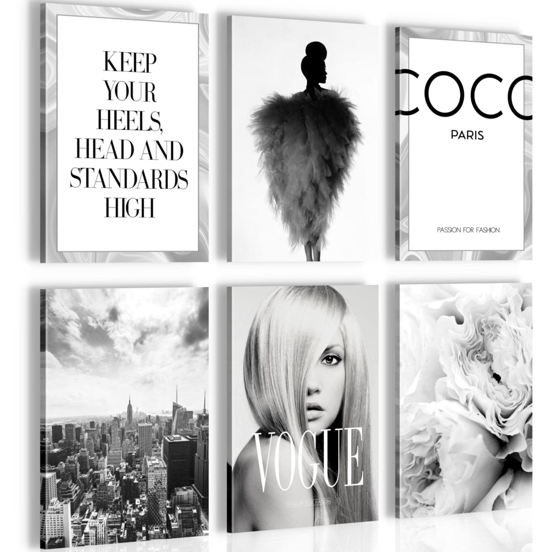 Novart Wandbilder Set Coco Fashion - KOMPLETT AUFHÄNGFERTIG - Made in Germany - Moderne Bilder Wohnz
