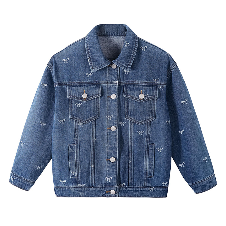 Rolanko Jeansjacke für Mädchen, Basic Trucker Jacke aus Denim Outwear Button Down Jeans Hemden 6-7 J