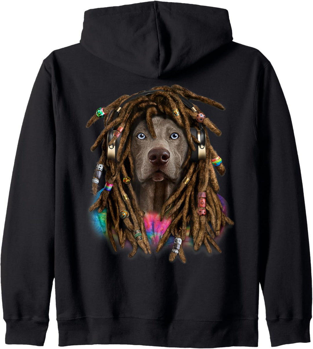 Weimaraner Hund mit Reggae Dreadlocks Haaren Kapuzenjacke