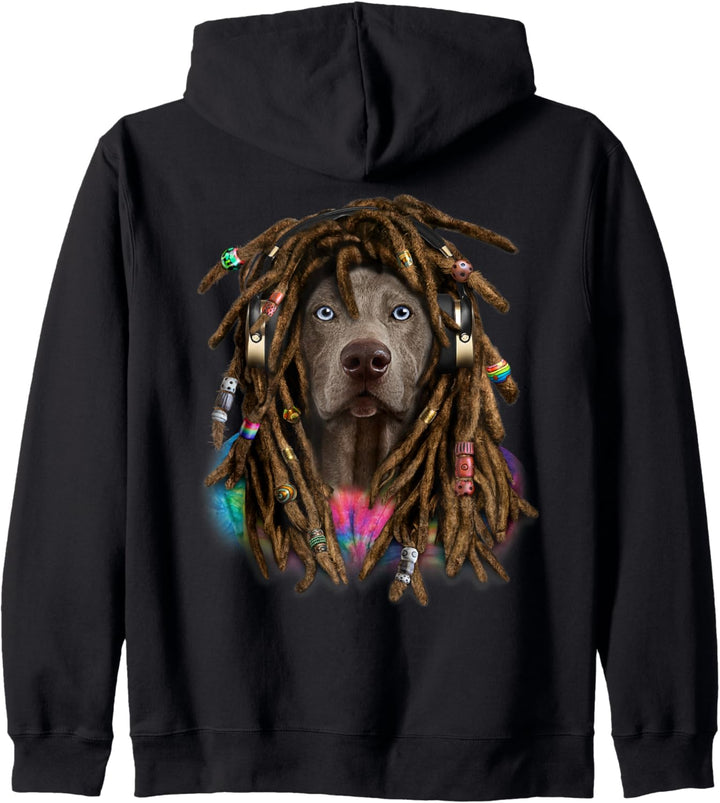 Weimaraner Hund mit Reggae Dreadlocks Haaren Kapuzenjacke