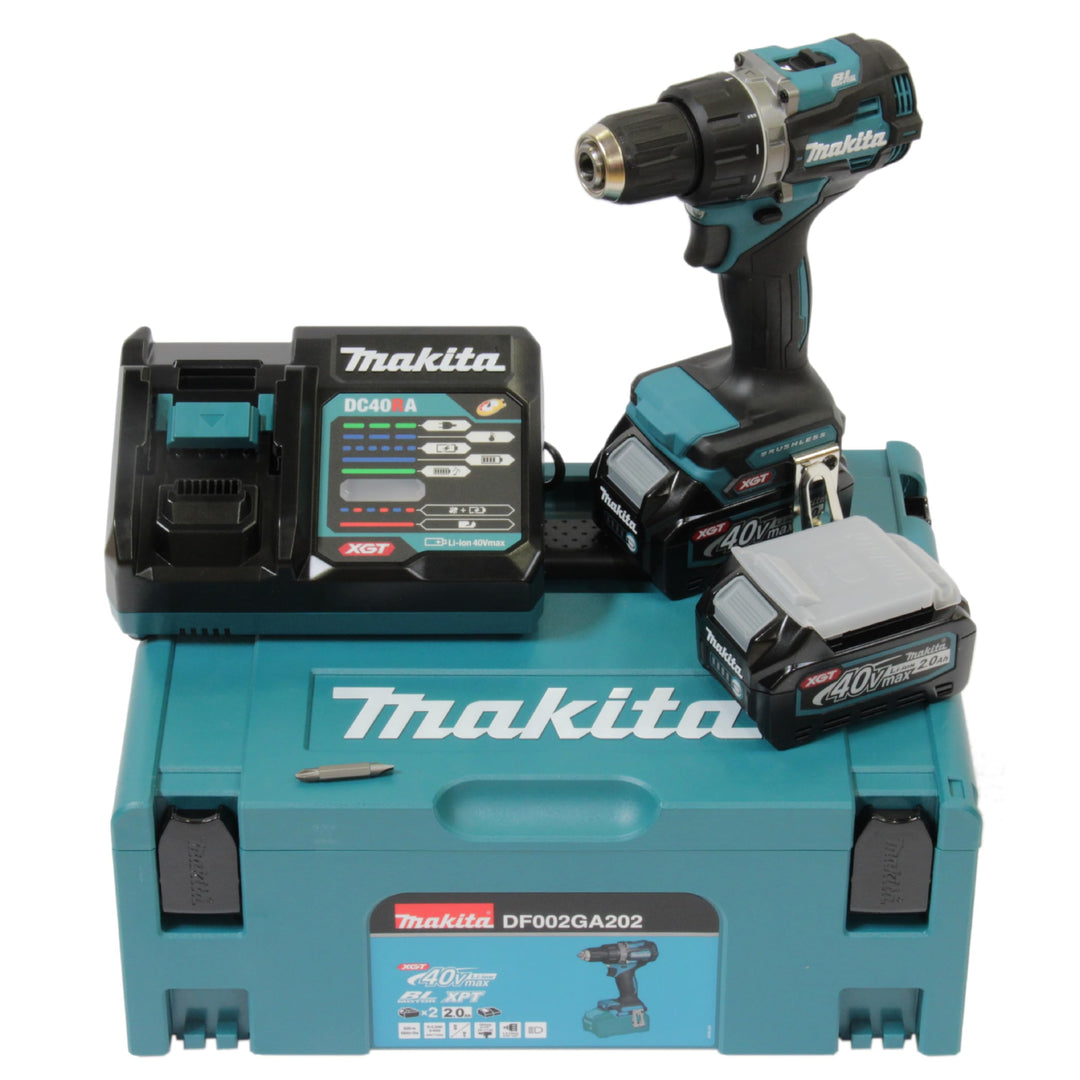 Makita DF002GA202 Akku-Bohrschrauber 40V max. / 2,0 Ah, 2 Akkus + Ladegerät im MAKPAC, Petrol mit 2