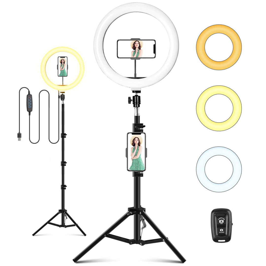 LED Ringlicht mit Stativ, 10 zoll / 25.4 CM Ringleuchte mit Stativ für handy Fernbedienung USB-betri
