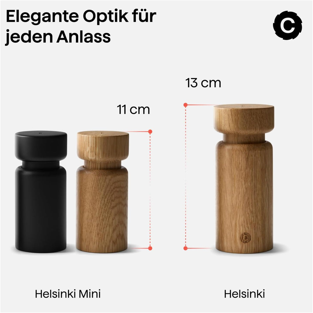 Crushgrind Helsinki Mini Gewürzmühle mit Keramikmahlwerk | 2er Set | Buchenholz | Salz und Peffermüh