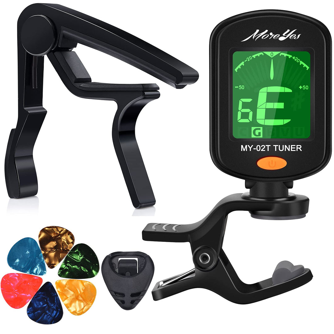 Stimmgerät für Chromatic, Gitarre, Bass, Violine, Ukulele, inklusive Kapodaster und Halterung Capo+T