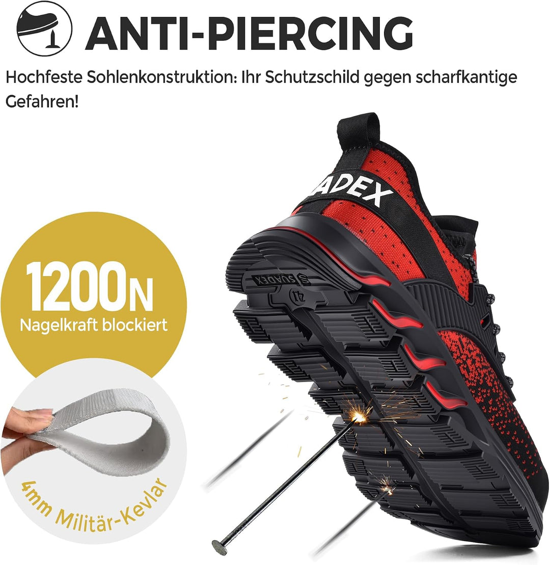 SUADEX Sicherheitsschuhe Arbeitsschuhe Herren Damen Leicht Stahlkappenschuhe Atmungsaktiv mit Stahlk