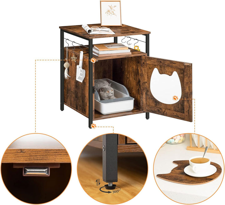 HOOBRO katzenklo Schrank, katzentoilette, katzenschrank katzenhaus mit 6 Haken,