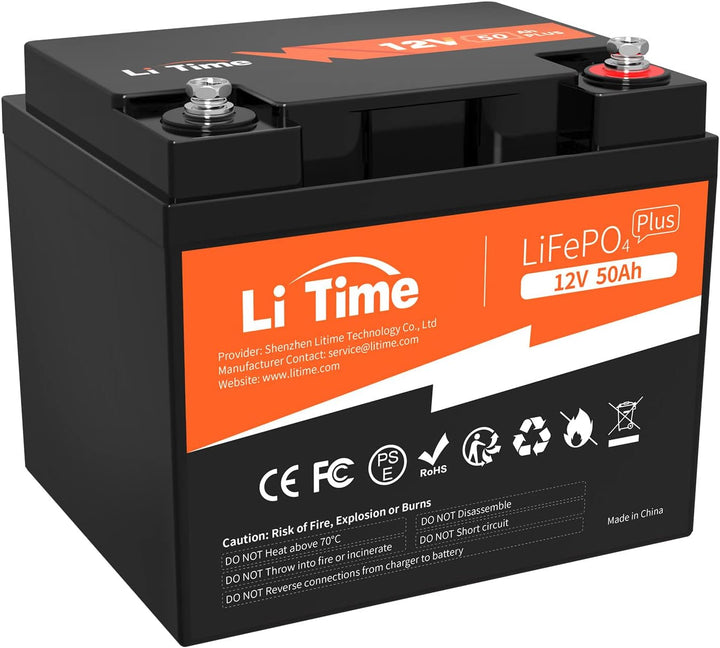 LiTime 12V 50Ah LiFePO4 Batterie mit Max. 15000 Zyklen und 10 Jahre Lebensdauer, Eingebautes 50A BMS