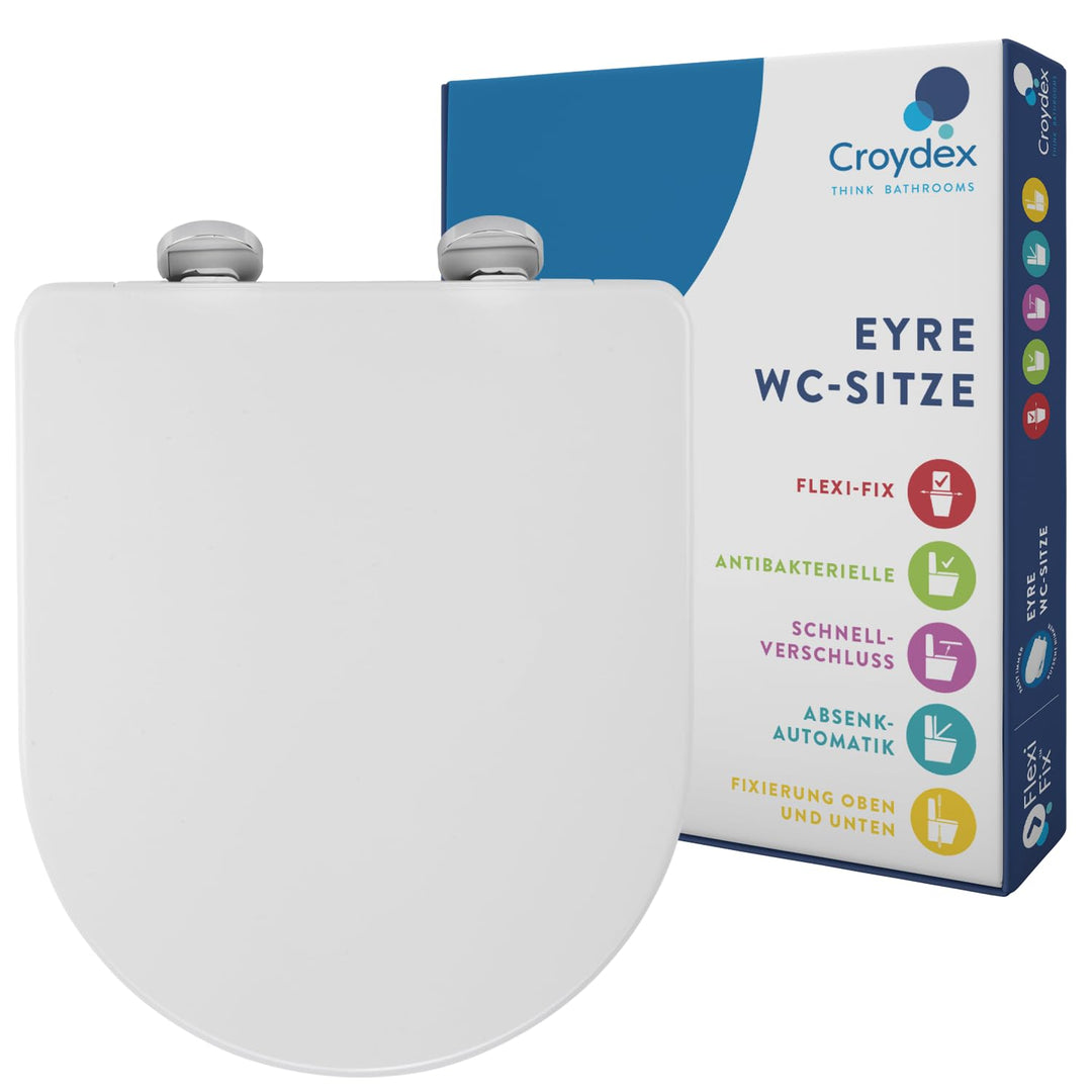 Croydex WL601522H Flexi-Fix Eyre D-förmiger WC-Sitz, passt nicht, rutscht nicht, langsam schliesst,