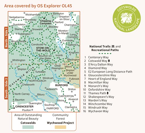 The Cotswolds, Burford, Chipping Campden, Cirencester & Stow-on-the Wold (OS Explorer Map Active), K