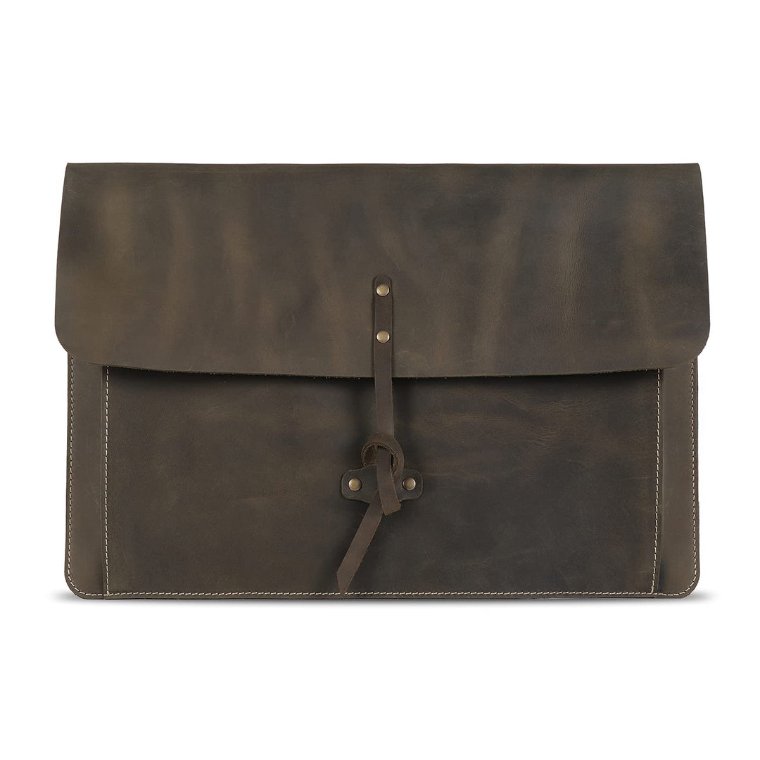 Londo Real Grain Leather MacBook Pro Case with Front Pocket & Flap Closure (Olive, 15-16 Zoll) Olive