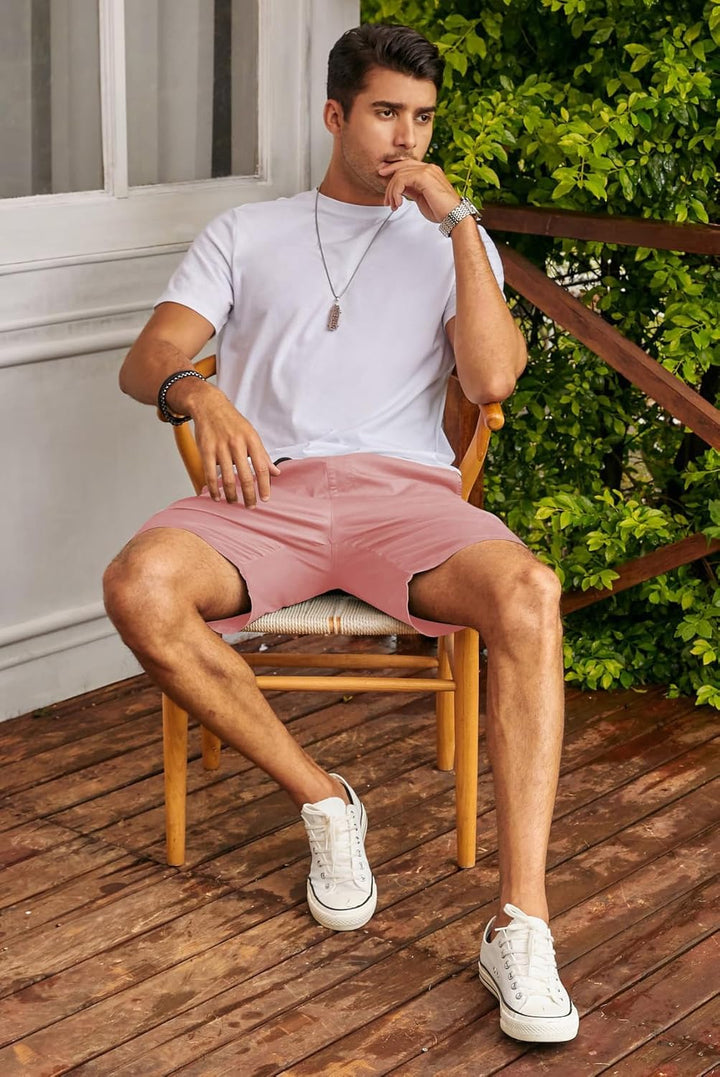 JMIERR Kurze Hosen Herren Shorts Herren Sommer Chino Baumwolle Elastische Taille mit Taschen S Rosa,