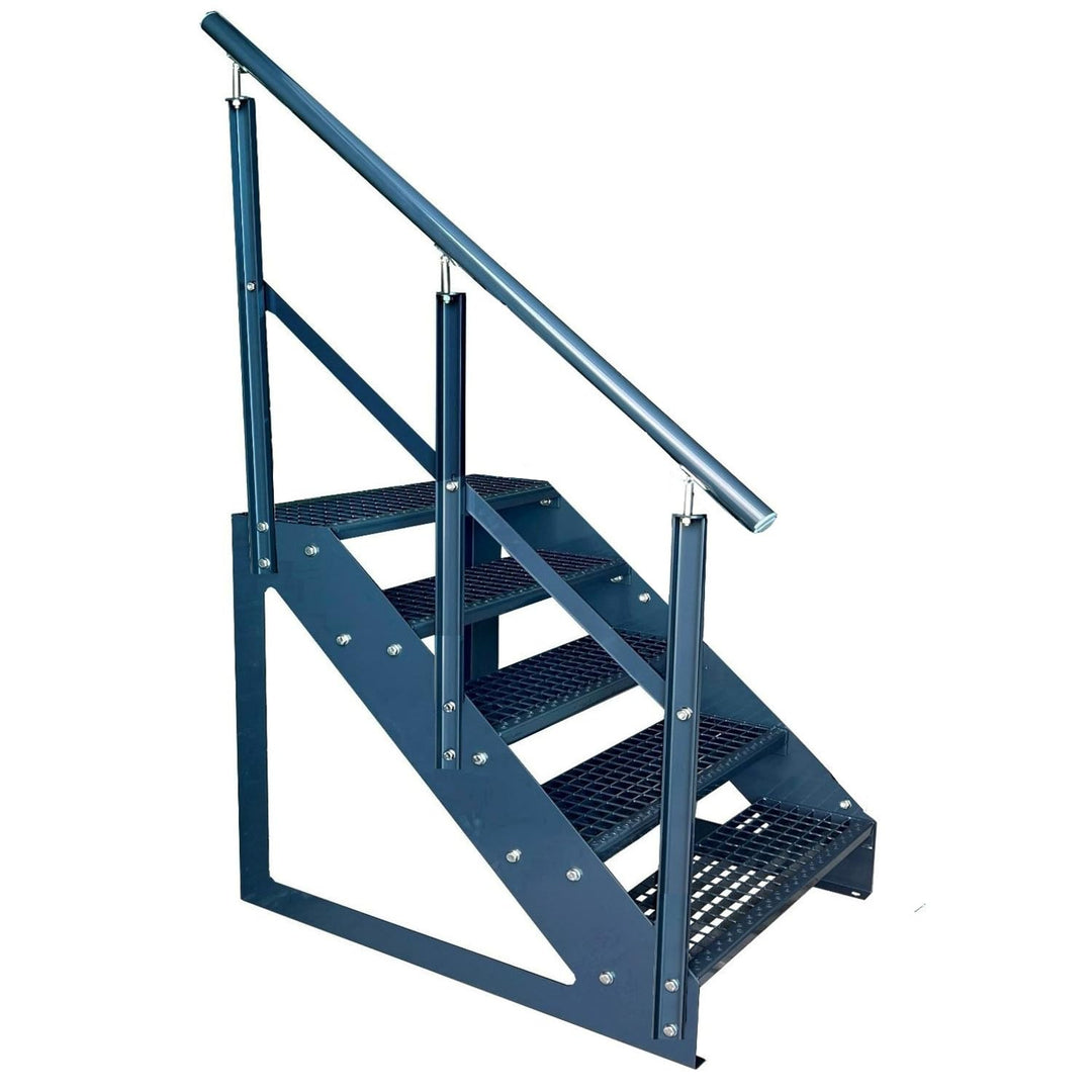 Premium Treppe Freistehend 5 Stufen Anthrazit Geländer Links (Breite 600 mm) (Höhe 95cm) Wetterfest