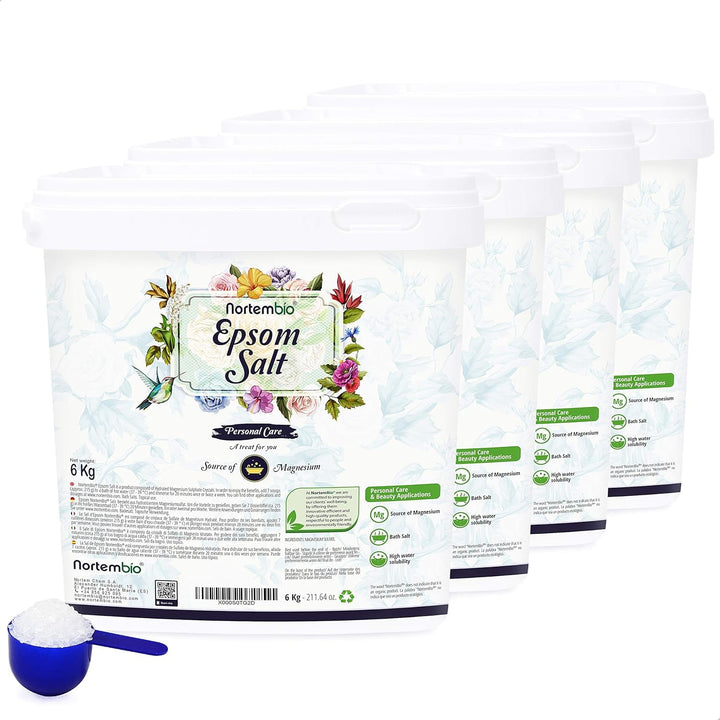 Nortembio Epsom Salz 4x6 Kg. Konzentrierte Quelle von Natürlichem Magnesium. 100% Reines Badesalz, K
