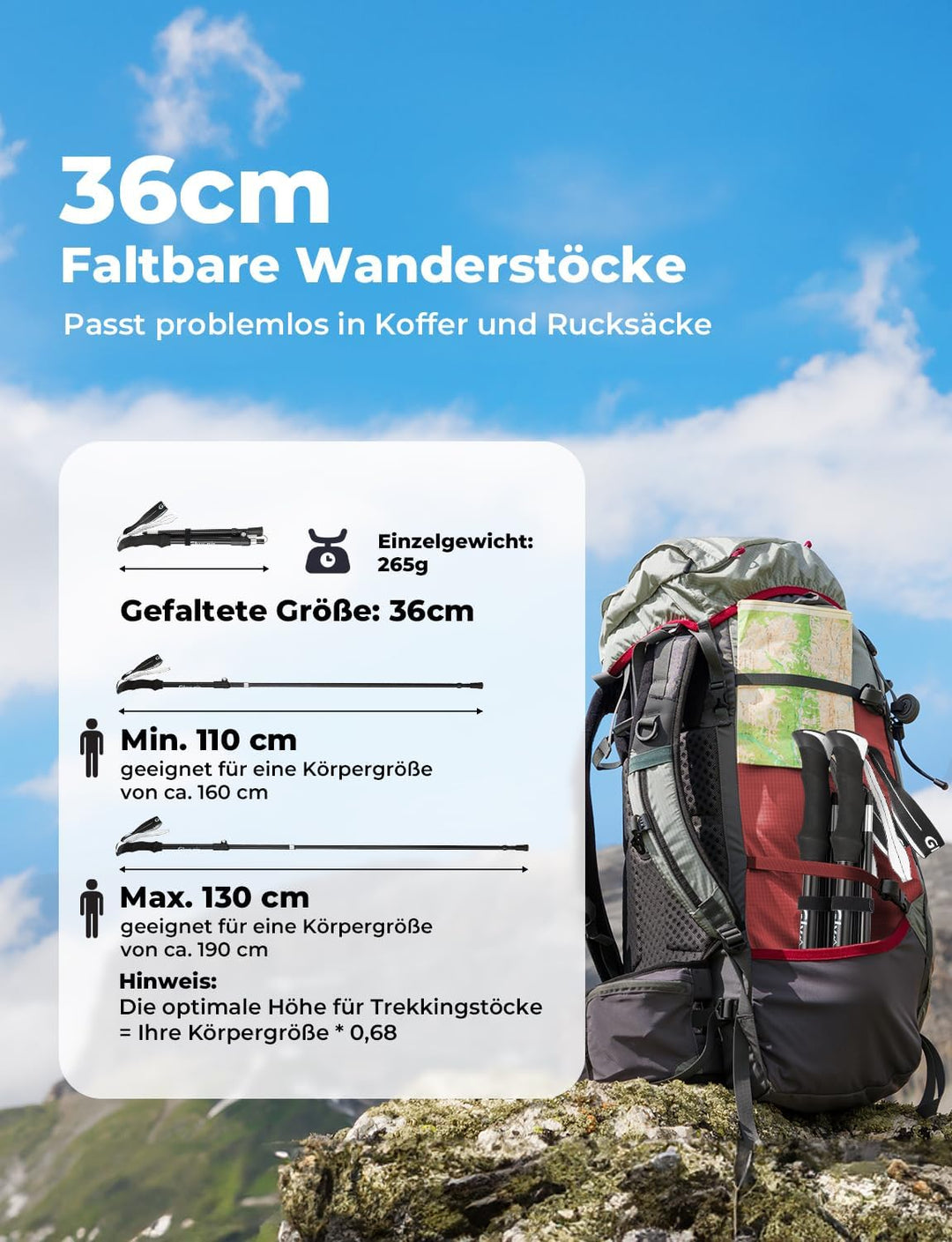 Glymnis Wanderstöcke Trekkingstöcke Walking Stöcke 7075 Aluminium Wanderstock verstellbar 110-130cm
