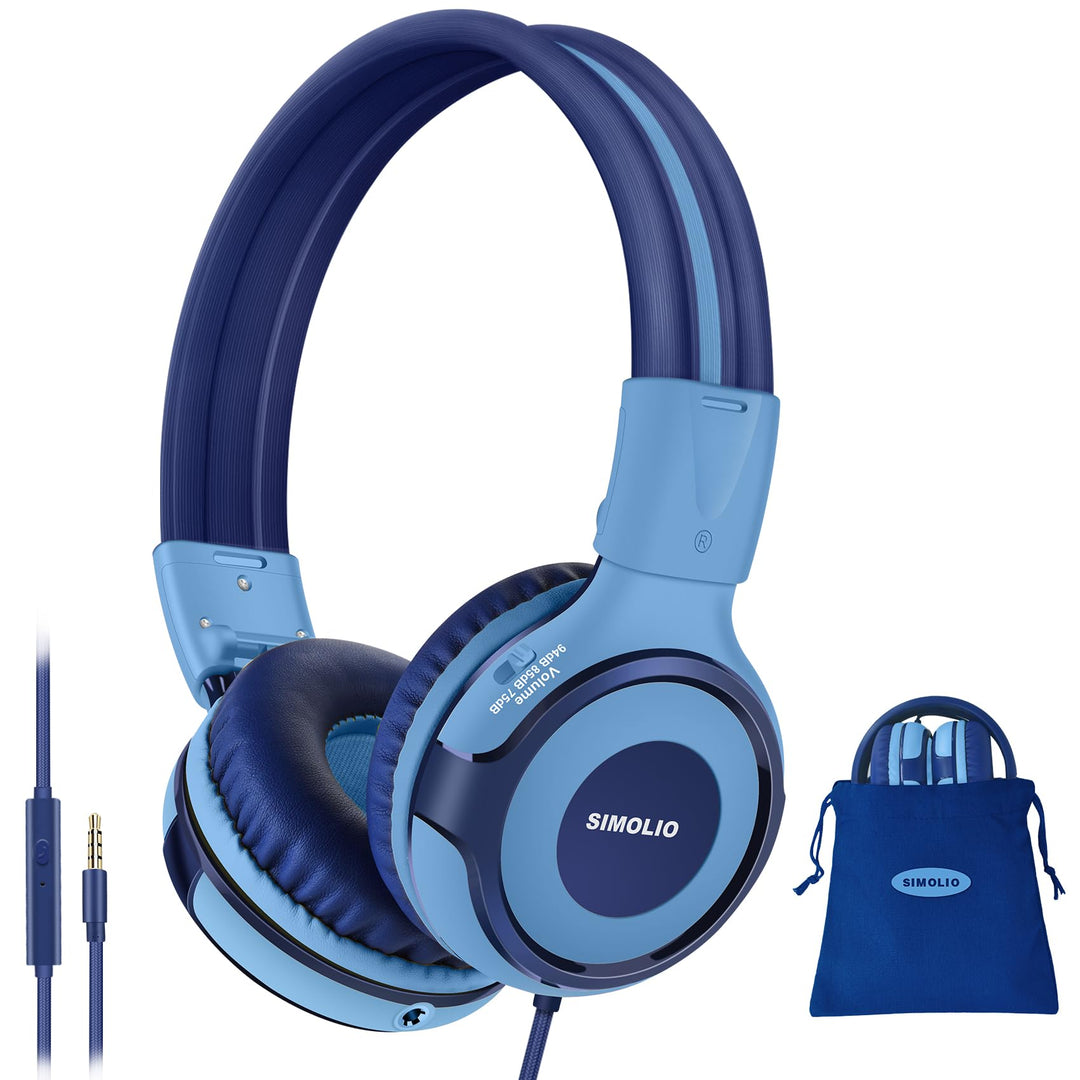 SIMOLIO Kopfhörer für Kinder im Schulalter, kabelgebundene Headsets mit Mikrofon, Lautstärkeregler,