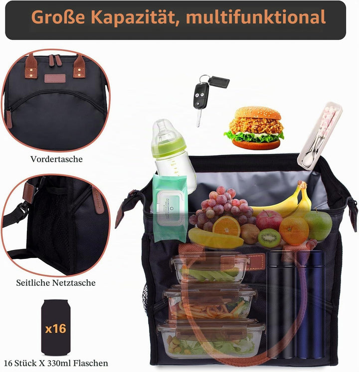 Kühltasche Damen Kühlbox Lunchtasche Wasserdicht und Auslaufsicher, Cooler Bag Faltbar Isoliertasche