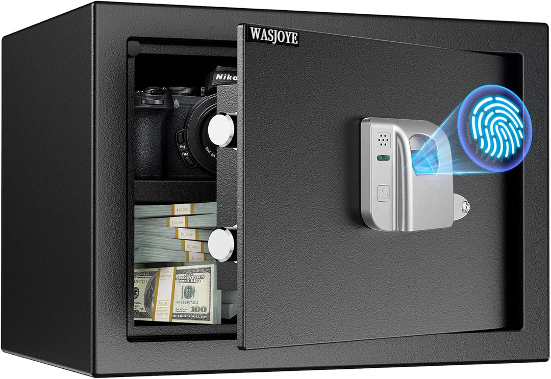 WASJOYE 16.06L Fingerabdruck Tresor Safe, Zahlenschloss, Biometrischer Möbeltresore, mit 2 Schlüssel