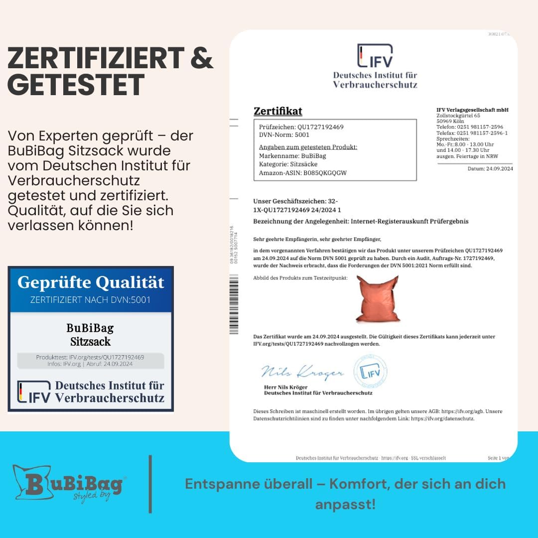 BuBiBag 2in1 Sitzsack L - XXL mit Füllung für Kinder & Erwachsene, Gaming Beanbag & Bodenkissen für