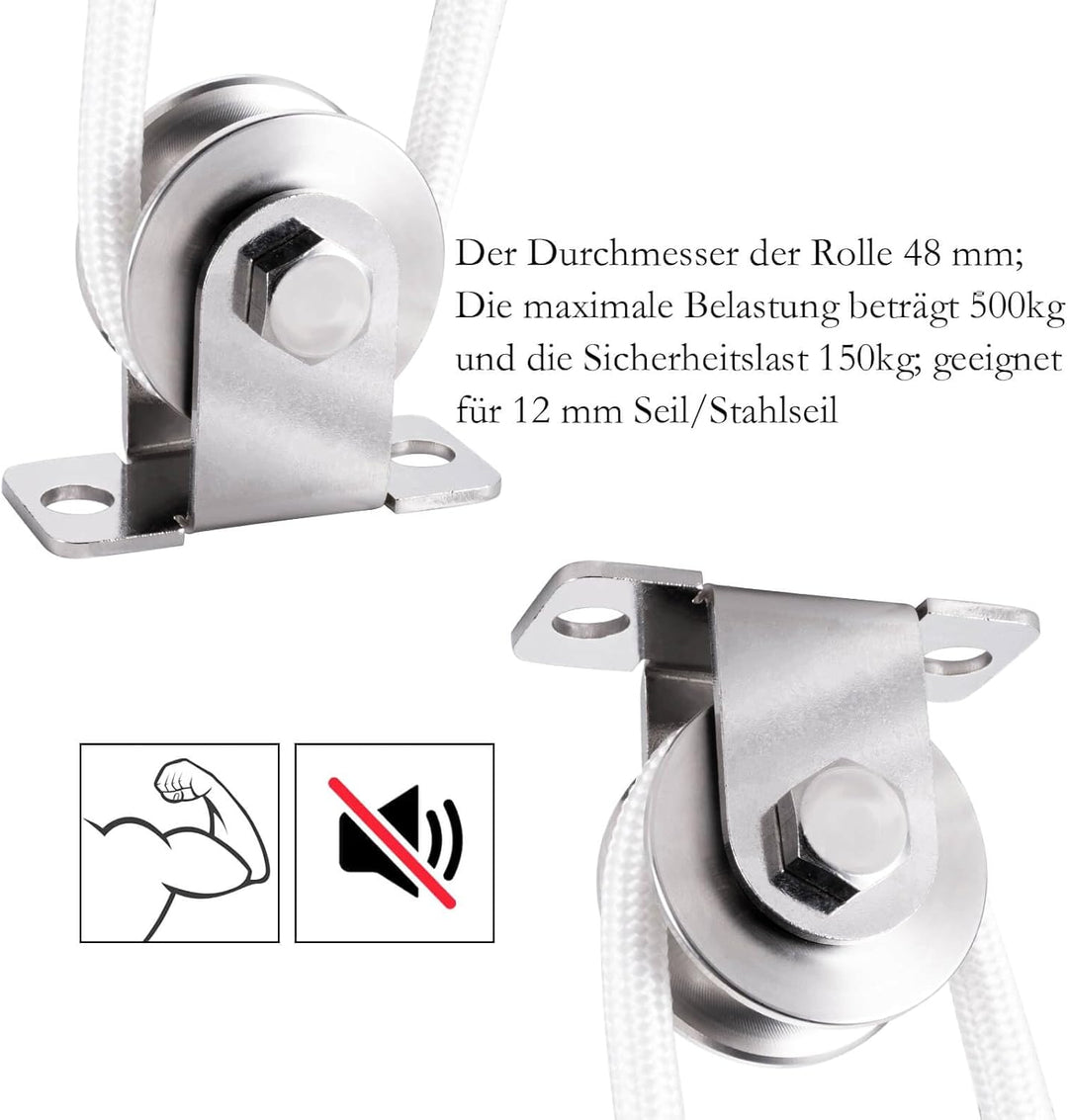 48mm Umlenkrolle Stahlseil, Seilrolle mit 2 Kugellager, Umlenkrollen für Seile | 2 Stück 2 48mm-2K+N