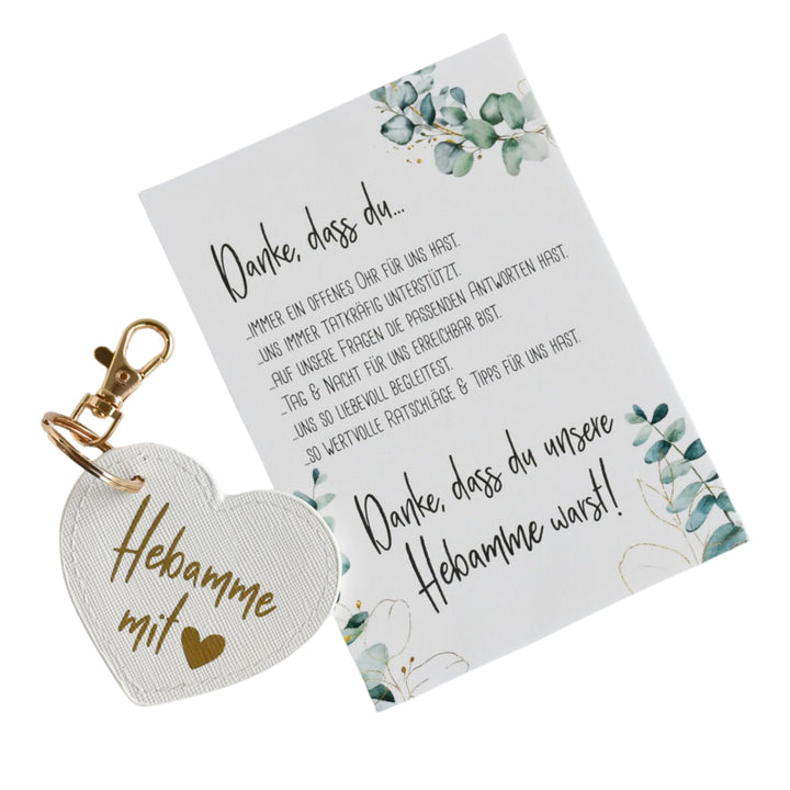 kleines Geschenkset "Hebamme mit Herz" | Schlüsselanhänger im Lederlook und Karte | kleines Abschied