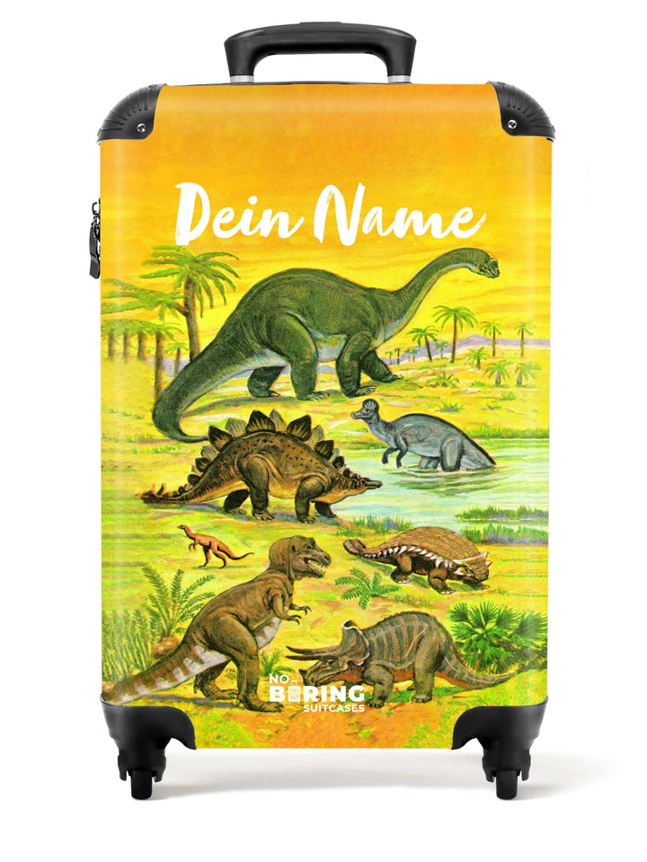 NoBoringSuitcases.com® Kinderkoffer Jungen - Koffer Kinder - Hartschalenkoffer Dinos - Koffer Gelb G