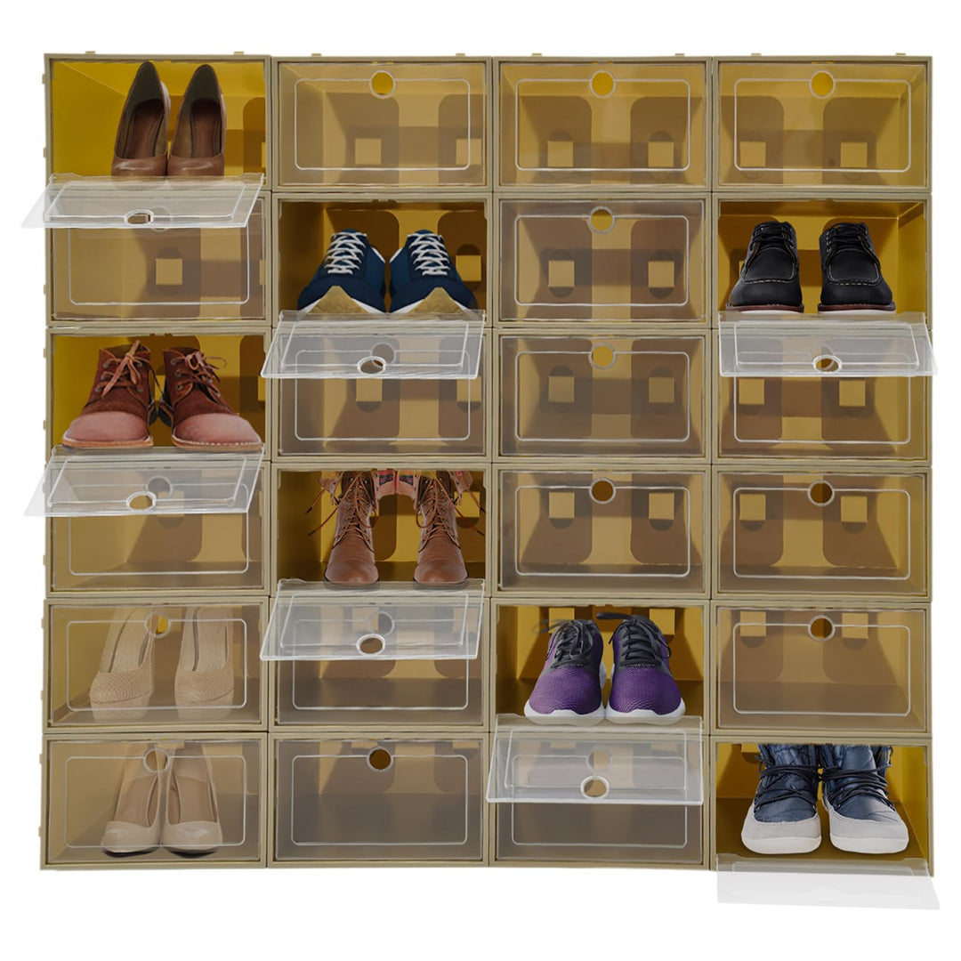 Schuhboxen, 24 Stück, stapelbar, mit transparentem Deckel, faltbar, Organizer, für Damen/Herren (grü