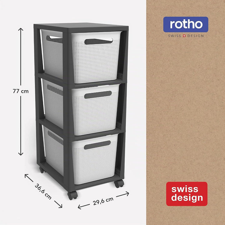 Rotho Brisen Rollcontainer mit 3 Schubladen, 3 x 16 l (36,6 x 30 x 77 cm) Weiss, Weiss