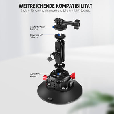NEEWER 15,2cm Kamera Saugnapfhalterung mit Kugelkopf Magic Arm,Metall Autohalterung für Kamera/Actio