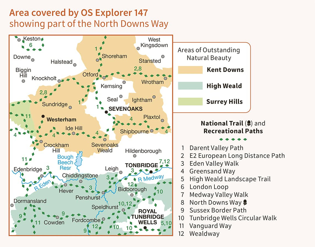 Sevenoaks and Tonbridge (OS Explorer Active Map, Band 147), Karte